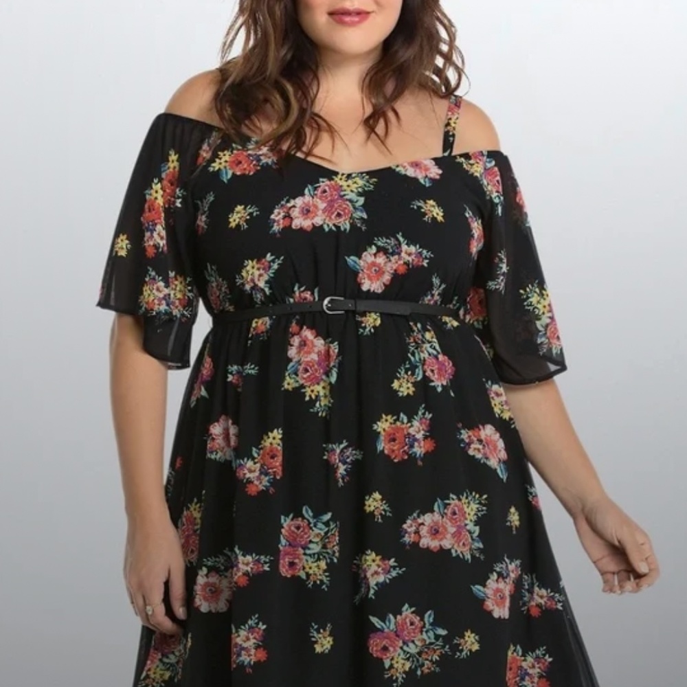 Torrid Floral Chiffon Cold Shoulder Dress size 4